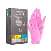Перчатки нитриловые (розовые) Benovy "М" 100шт/упк 3,5гр
